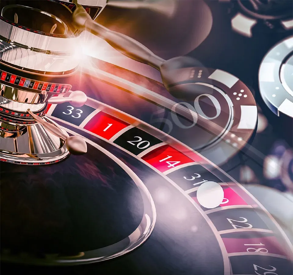 Roulette wheel with casino chips
